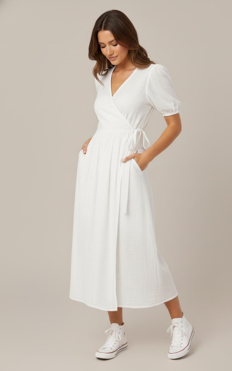 Linen Dress Sewing Pattern For Women, Wrap Dress Pattern, Cotton Dress With Pockets, Cottagecore Dress Pattern, Flowy Dress PDF Pattern, Simple dress sewing pattern, overall dress pattern, jumper dress pattern, country style dress pattern, long dress sewing pattern, loose dress pattern, flared dress sewing patterns, sewing pattern for beginners, relaxed dress pattern, dungaree dress pattern,  puff sleeve dress pattern, clothes sewing patterns