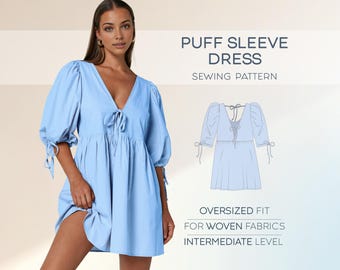 Dress Sewing Pattern, Puff Sleeve Dress Pattern, Loose Dress Pattern, Simple Dress Easy Pattern, Plus Size Sewing Patterns