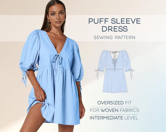 Dress Sewing Pattern, Puff Sleeve Dress Pattern, Loose Dress Pattern, Simple Dress Easy Pattern, Plus Size Sewing Patterns - Etsy Dress Sewing Pattern, Puff Sleeve Dress Pattern, Loose Dress Pattern, Simple Dress Easy Pattern, Plus Size Sewing Patterns - Etsy