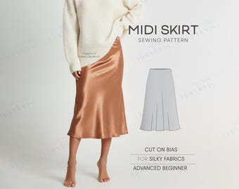 Midi Skirt Sewing Pattern, Silk Skirt Pattern, Bias Cut Skirt Pattern, Flowing Skirt Pattern, Simple Skirt Pattern, Plus Size Patterns