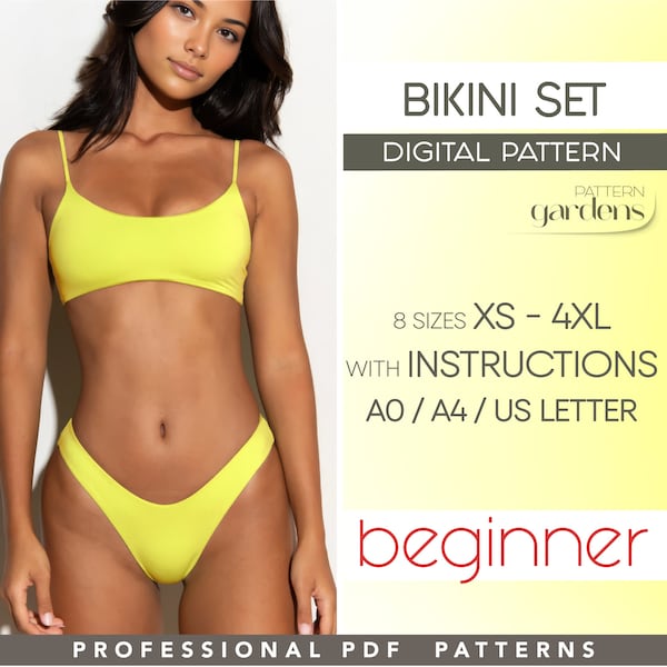 Bikini Sewing Pattern, Beginner Swimsuit Pattern, XS - 4XL, Bathing Suit Pattern, DIY Bikini, Plus Size Bikini Pattern, PDF Sewing Patterns