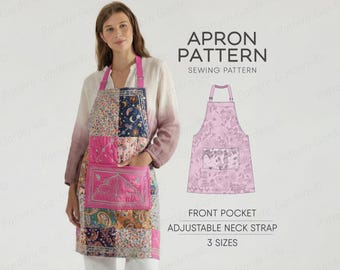 Patrón de costura de delantal de cocina, patrón de delantal para mujer, patrón de delantal acolchado, patrón de delantal simple para principiantes