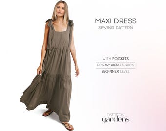 Maxi Dress Sewing Pattern, Flared Dress Pattern, Sundress Pattern, Maternity Dress With Pockets Pattern, Boho Dress PDF Sewing Pattern