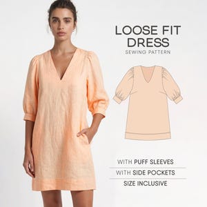 Linen Dress Pattern, A-Line Dress Sewing Pattern, Simple Dress Pattern, Shift Dress Pattern, Plus Size Dress PDF Pattern