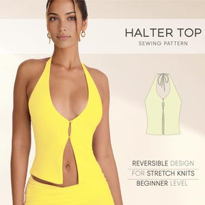 Molde de Top Halter em PDF, Molde de Costura para Iniciantes em Top Cropped Feminino, Molde de Blusa com Costas Abertas, Molde de Blusa sem Costas, Moldes de Costura em PDF