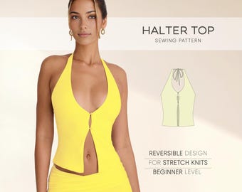 Halter Top PDF Pattern, Cropped Top Beginner Sewing Pattern For Women, Open Back Shirt Pattern, Backless Blouse Pattern, PDF Sewing Patterns