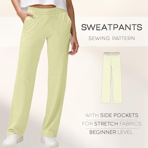 Calças de moletom PDF Padrão de costura para mulheres Calças com bolsos Padrão, Padrão de calças de corrida, Padrão de calças de pijama confortáveis Tutorial de costura