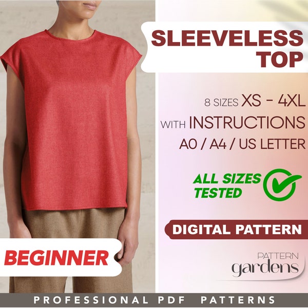 Linen Top Sewing Pattern Beginner Level, Women Top Beginner PDF Pattern, XS - 4XL, Blouse Sewing Pattern, PDF Digital Patterns