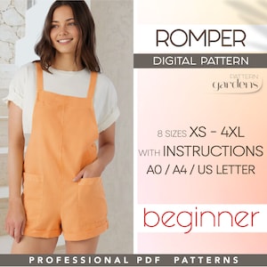 Romper Sewing Pattern XS - 4XL, Women Jumpsuit Pattern, Simple Overall Pattern, Dungaree Pattern, PDF Sewing Patterns