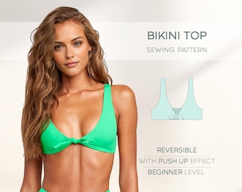 Patrón de bikini push up, patrón de costura de top de bikini en PDF, patrón de traje de baño para principiantes, patrón de costura digital de bikini de talla grande