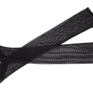 May include: A pair of long black mesh gloves with a solid black band at the wrist.
