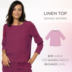 Linen Top Pattern, Cotton Top Sewing Pattern For Women, Simple Tunic Pattern, Easy Beginner Patterns For Women, Summer Blouse Pattern PDF