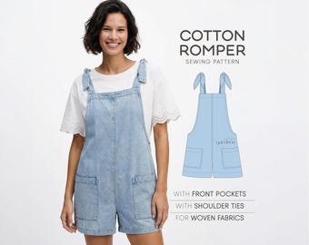 Romper Sewing Pattern, Overalls Sewing Pattern For Women, Dungarees Pattern, Jumpsuit Pattern For Woven Fabrics