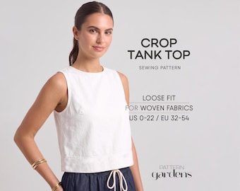 Tank Top Sewing Pattern, Women's Top Pattern Sleeveless Crop Top Pattern, Simple Summer Top Pattern For Woven Fabrics
