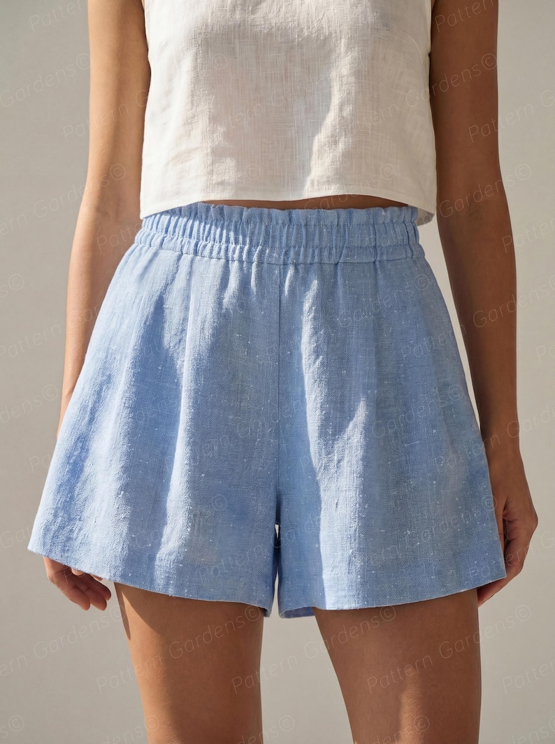 Shorts Sewing Pattern, Women's Shorts Pattern, Linen Shorts Pattern, Cotton Shorts Pattern, Plus Size PDF Patterns, woven shorts pattern, flowy shorts pattern for beginners, sewing pattern for woven fabrics, elastic waistband shorts, flared shorts pattern for beginners, lounge shorts pattern, sewing patterns for women,  casual shorts pattern, clothes patterns for women, summer shorts pattern, boxer shorts pattern, beach shorts pattern, easy shorts pattern