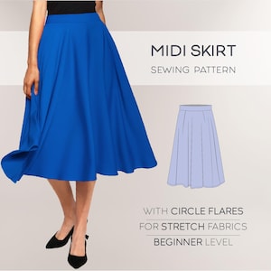 Flared Skirt Pattern, Midi Skirt Sewing Pattern, Easy Skirt Pattern, Circle Skirt PDF Pattern, Stretch Skirt Pattern, Plus Size Patterns