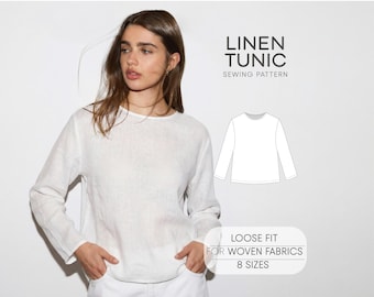Linen Tunic Pattern, Simple Top Sewing Pattern For Women, Basic Top Pattern For Woven Fabrics, Plus Size PDF Sewing Pattern