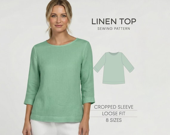 Linen Blouse Pattern, Women's Top Sewing Pattern For Woven Fabrics, Easy Top Pattern For Women, Plus Size PDF Sewing Pattern