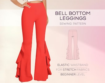Flared Pants Pattern For Beginners In 8 Sizes XS - 4XL, Bell Bottom Leggings Sewing Pattern For Women, PDF Sewing Patterns
