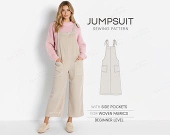 Jumpsuit Sewing Pattern For Women, Dungarees Sewing Pattern, Onesie Pattern, Overalls Pattern, Plus Size Sewing Patterns