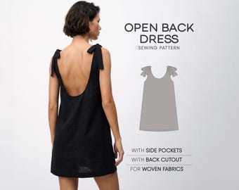 Short Dress Sewing Pattern, Open Back Dress Pattern Mini Dress Pattern, Simple Linen Dress Pattern, A-Line Dress Pattern