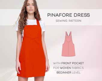 Overall Dress PDF Pattern Beginner Dress Sewing Pattern For Women, School Dress Pattern, Simple Dress, Apron Pattern Plus Size Dress Pattern