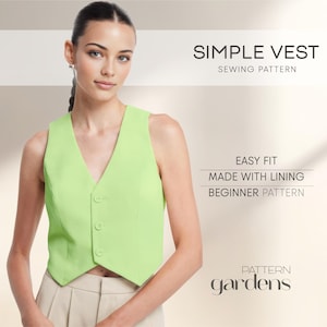 Easy Fit Vest Sewing Pattern, Linen Vest Pattern, Summer Vest, Simple Vest Pattern, Beginner Sewing Patterns, Easy Vest Pattern, Vest Top