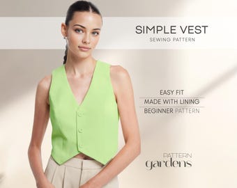 Easy Fit Vest Sewing Pattern, Linen Vest Pattern, Summer Vest, Simple Vest Pattern, Beginner Sewing Patterns, Easy Vest Pattern, Vest Top