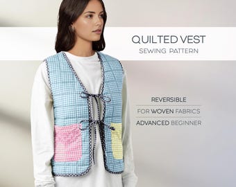 Vest Sewing Pattern For Women, Quilted Vest Pattern, Waistcoat Pattern, Sleeveless Vest Pattern, Padded Women's Vest Pattern