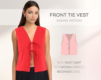 Women's Vest Pattern For Beginners, Front Tie Top Pattern, Cotton Vest PDF Sewing Pattern, Linen Top Pattern, Summer Tunic Pattern