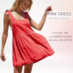 Sundress Pattern, Flared Mini Dress Pattern, Babydoll Dress Sewing Pattern, Overalls Dress Pattern, Cute Summer Dress Pattern Beginner