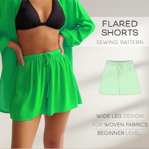 Flared Shorts Sewing Pattern, Oversized Shorts Pattern, Pajama Shorts Pattern, Women&#39;s Shorts Pattern, Easy Shorts PDF Sewing Patterns