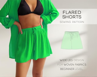 Flared Shorts Sewing Pattern, Oversized Shorts Pattern, Pajama Shorts Pattern, Women&#39;s Shorts Pattern, Easy Shorts PDF Sewing Patterns