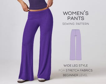 Stretch Pants Sewing Pattern For Women, Yoga Pants Pattern, Wide Leg Pants Pattern, Plus Size Pants Pattern, Casual Lounge Pants Pattern