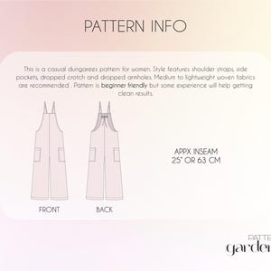 Women’s dungarees sewing pattern, overalls PDF pattern, loose fit overalls pattern, relaxed fit dungarees for women, beginner-friendly sewing pattern, printable PDF overalls pattern, casual jumpsuit sewing pattern, DIY linen dungarees pattern, digital sewing pattern for woven fabrics, summer overalls pattern, comfortable bib pants sewing pattern