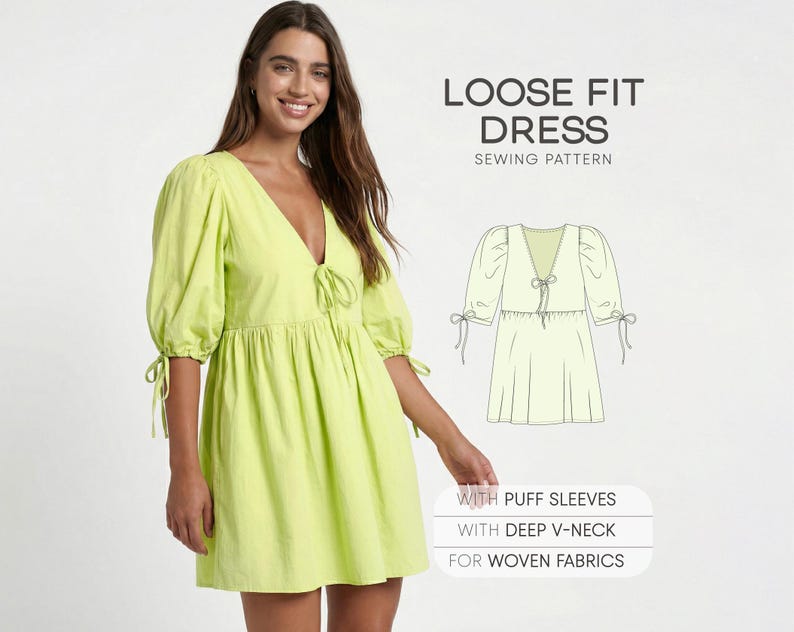 Cotton Dress Sewing Pattern for Women, Loose Fit Dress PDF Pattern ...