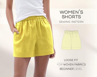 Women Shorts Sewing Pattern, Cotton Shorts Beginner Pattern, Pajama Shorts Pattern, Summer Shorts With Pockets Pattern, Pants Pattern