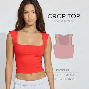 Naaipatroon crop top voor vrouwen, tanktoppatroon, patroon zomertop, patroon yogatop, patroon top, plus size top, pdf-naaipatronen