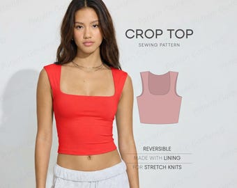Crop Top Sewing Pattern For Women, Tank Top Pattern, Summer Top Pattern, Yoga Top Pattern, Plus Size Top Pattern, PDF Sewing Patterns