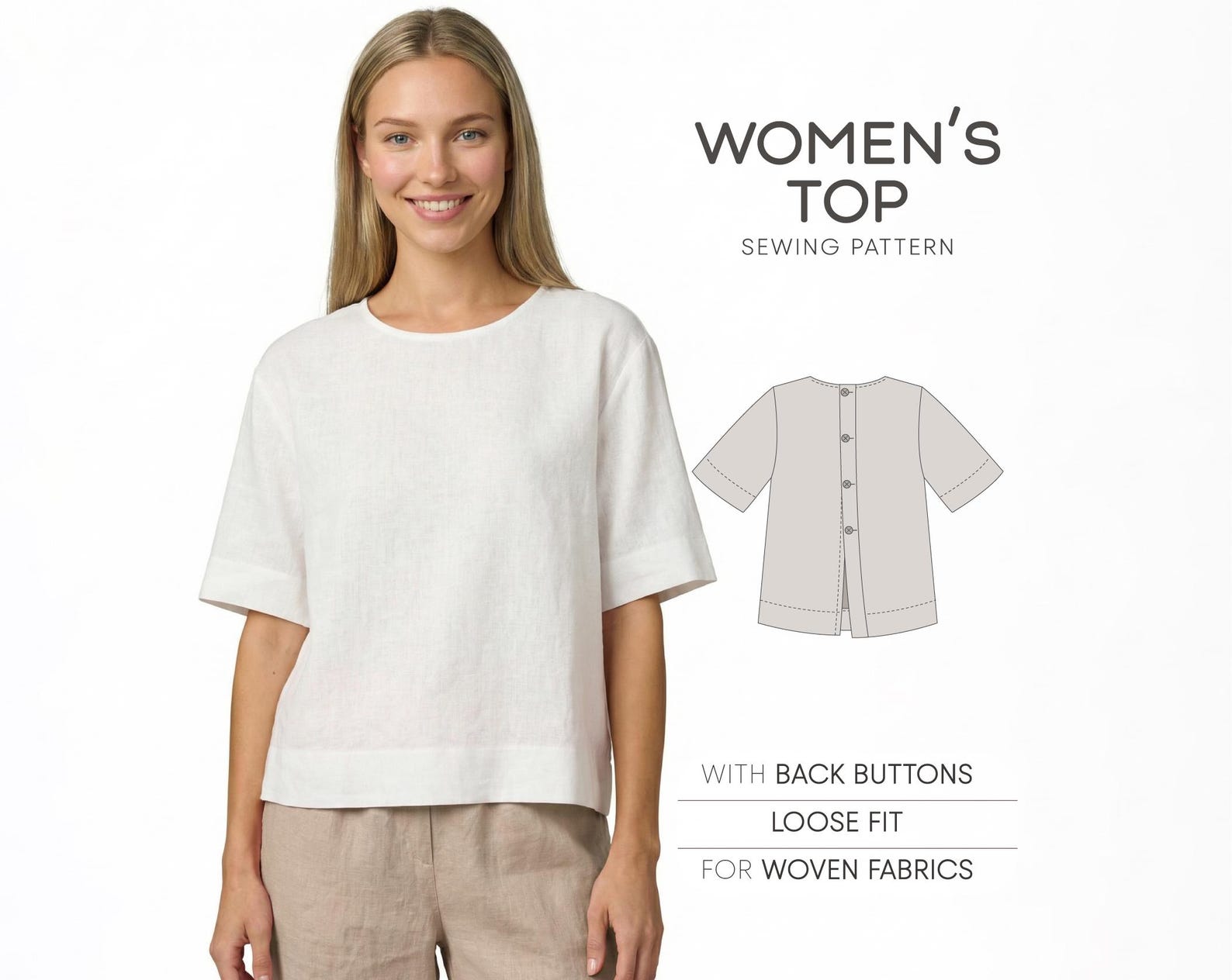 Linen Top Sewing Pattern for Women Tunic Pattern, Basic Top Pattern for ...