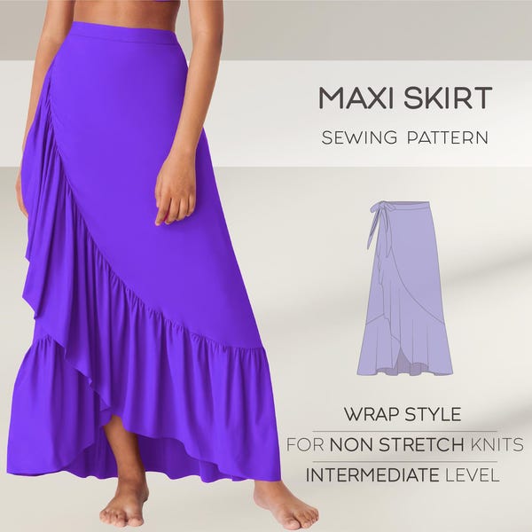 Maxi Skirt Sewing Pattern, Wrap Skirt Pattern, Flared Skirt Pattern, Easy Skirt Pattern, Beach Cover, PDF Sewing Patterns