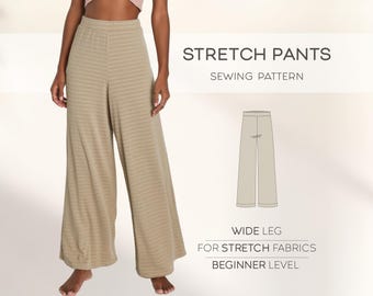 Patrón de pantalones anchos, elásticos, de yoga, talla grande y para estar en casa (patrones de costura en PDF)