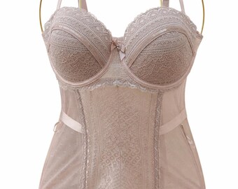 Censored Lace Corset Top 80C / 36C Nude Bustier Romantic Lingerie Bridal Boudoir Coquette Aesthetic Lace Top