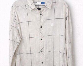 Adidas Originals Beige Grid Shirt | Minimalist Scandinavian Style, Size M