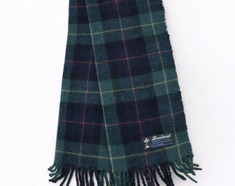 Lambswool Scarf Plaid Tartan Green Blue Wool Scarf Warm Winter Unisex