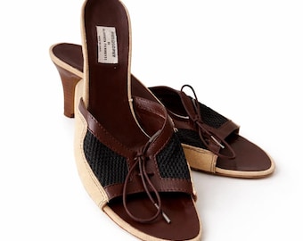 Vintage Philosophy di Alberta Ferretti Mule Heels | Y2K Leather Lace-Up Sandals, EU 38.5