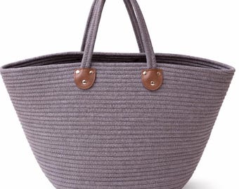 Handmade Gray Rope Tote Bag | Minimalist Beach Shopper