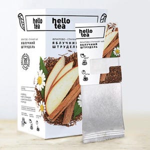 2 Pack Hello Tea – “Apple Strudel” Fruit Tea | 20 Tea Bags | Apple & Cinnamon Flavor | Caffeine-Free Herbal Tea