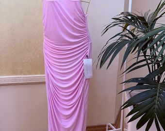 Pink Draped Maxi Dress, One Shoulder Evening Gown, Wedding Guest Dress, Bridesmaid Formal Dress, CLUBL London UK 12