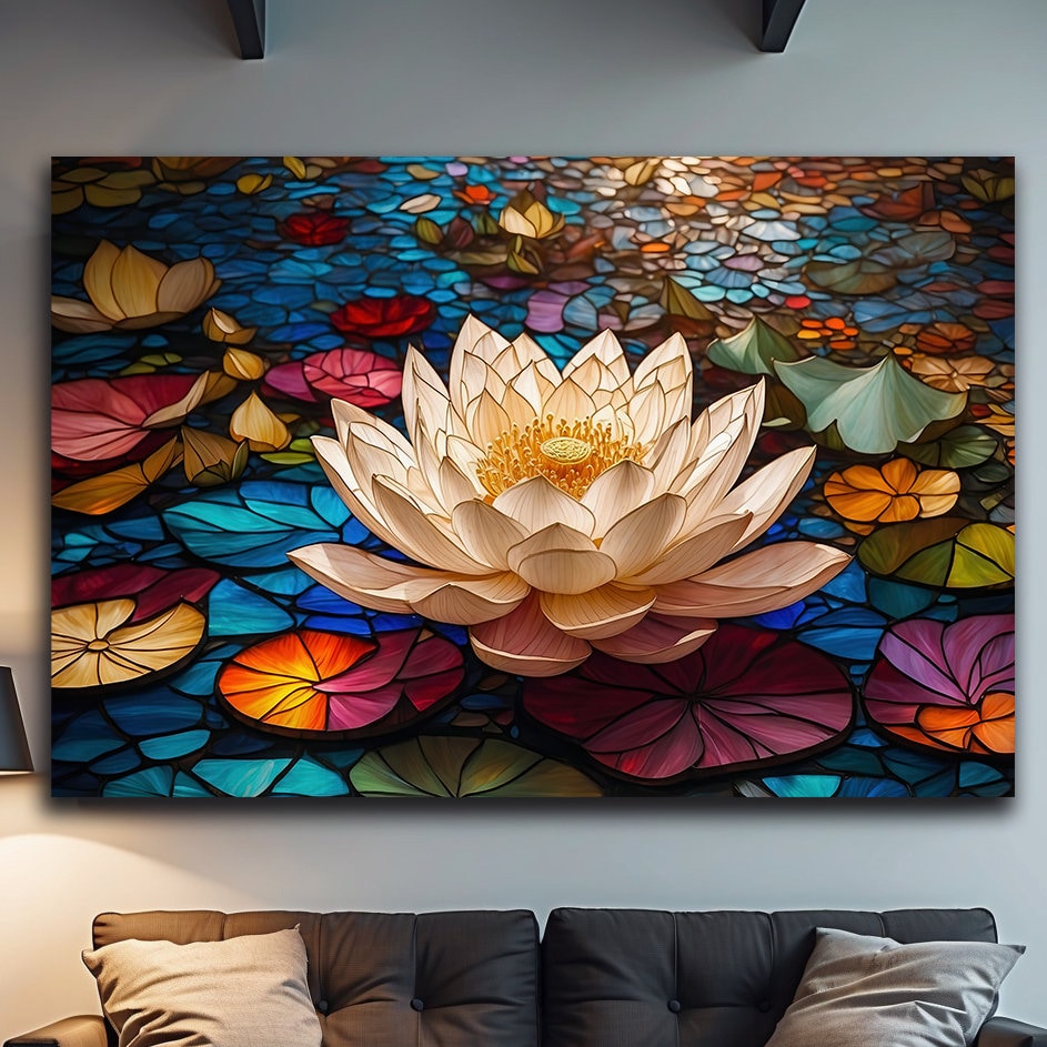 Stained Glass Lotus Flower Canvas Art: Colorful Floral Wall Decor - Etsy